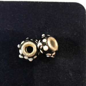 925 stamped Murano style Black and White Glass Charms set of 2